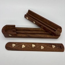 Vtg Wood & Inlaid Brass Swivel