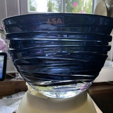  LSA International Large Art Glass Colbert blue YARN VASE 14.5cm Tall 21cm wide 