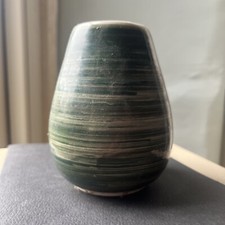 Vintage 1960s Green Studio Pottery Vase Ian Saul Ventnor, Isle of Wight. Signed.