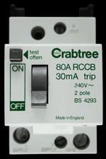 CRABTREE 80 AMP 30mA DOUBLE