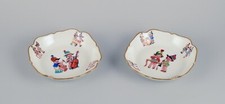 Limoges, France. Two deep childrens plates in porcelain. Gold rim.