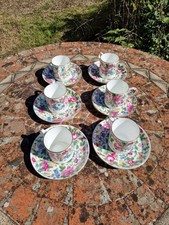6 x Antique Crown Staffordshire - Thousand Flowers, coffee cups & Saucers F7117