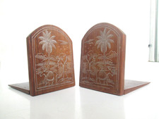 Antique Early 20th Anglo Indian Asian Rosewood Silver Inlay Wire work Bookends