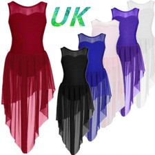 UK Girl's Sleeveless Mesh Splice Lyrical Modern Dance Dress Leotard Stage Party