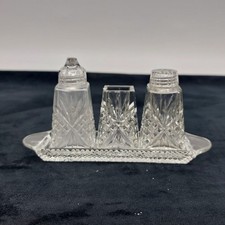 Cut Glass 3 Piece Cruet Set In