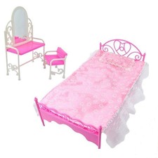 Dolls Sized Plastic Pink Bed &