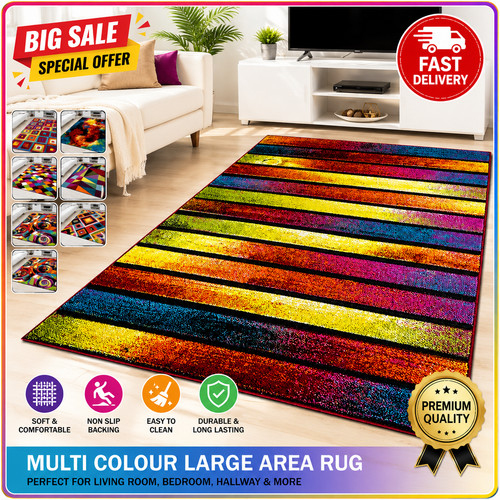 Large multi colour area rug - multi,