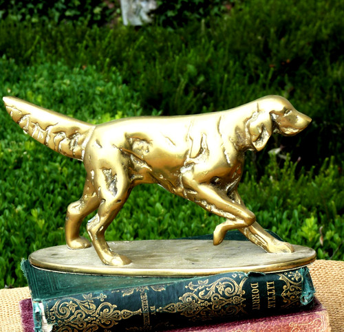 Vintage brass dog figurine gun - vintage,