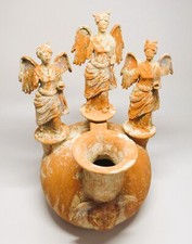 ANCIENT GREEK TERRACOTTA CEREMONIAL URN WITH TANAGRA FIGURES. HELLENISTIC. EX RA