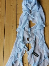 RARE ECHO RECTANGULAR RUFFLE SCARF POWDER BABY BLUE BOHO 100% SILK 53 INCHES VGC