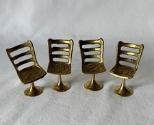 4 Pieces Brass Metal Dolls House Furniture All Identical Chairs ~6cm Tall