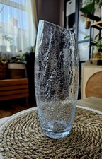 Large Clear Crackle Glass Vase