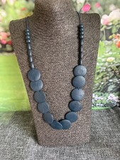 Blue wood disc necklace