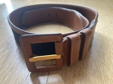 Gucci Ladies Tan Leather and Black Canvas Belt