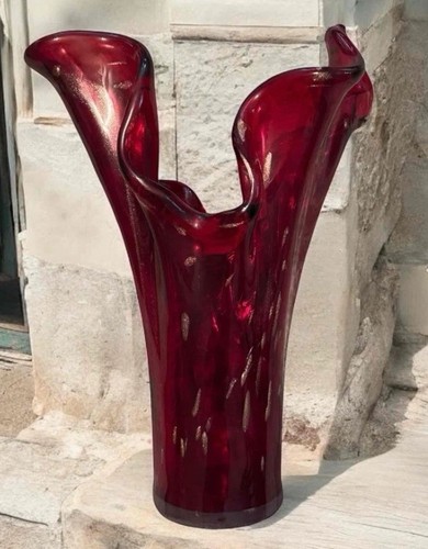 Murano ruby red glass vase - ruby,