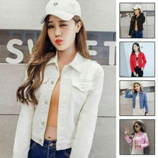 Women Jacket Ladies Denim coat.long sleeve Short Solid Slim jeans Botton front