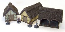 DARK AGE HAMLET  -   28mm MDF BUILDINGS FULLY ASSEMBLED + PAINTED
