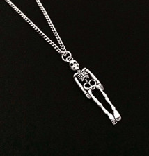 Halloween Chain Sterling Silver Skull Gothic Punk Full Skeleton Pendant Necklace
