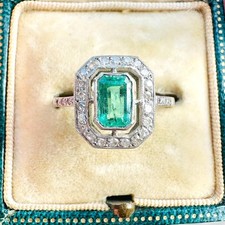 Art Deco style, Platinum Emerald & Diamond geometric ring