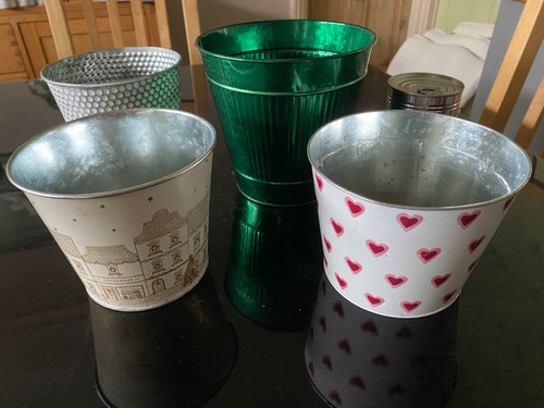 Plant pots 4no metal tin - pots, metal/tin