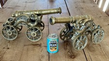 A PAIR OF LARGE HEAVY VINTAGE SOLID BRASS DRAGON CARRIAGE CANNONS - 9.25kg Each