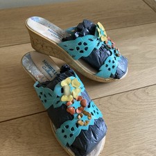 Womens Moshulu Colours Turquoise Blue Leather Wedges Sandals UK Size 5 (38)