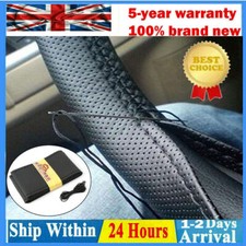 Upgraded Leather DIY Car Steering Wheel Cover Anti-slip For 15"/38cm Dia Black