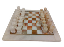 Vintage Onyx Marble Chess Set Board and Pieces Complete 32 Pieces Pre-owned