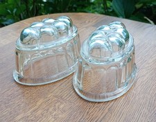 2 Vintage Half Pint Heavy Pressed Glass Jelly / Blancmange Moulds