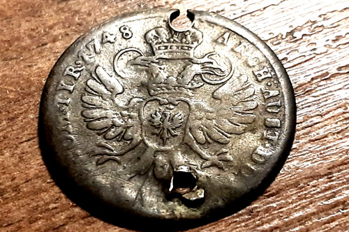 Old silver coin 25mm - 25mm, 1748