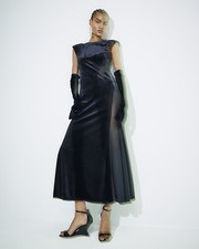 River Island Womens Midi Dress Black Sleeveless Velvet Round Neck Sleeveless