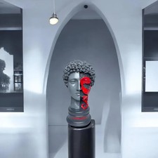 Handmade Hermes Bust Sculpture Greek Mythology-Inspired Décor Red & Grey Sta