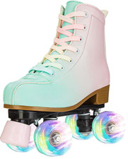 Roller Skates for Girls & Women Cozy PU Leather Gradient Color Flash Wheels M7