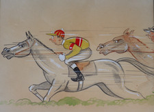 Racing Cartoon. Mid 20th Century. Mixed Media. English School.