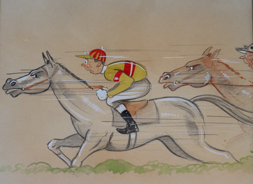 Horse racing cartoon mid - cartoon., 20th