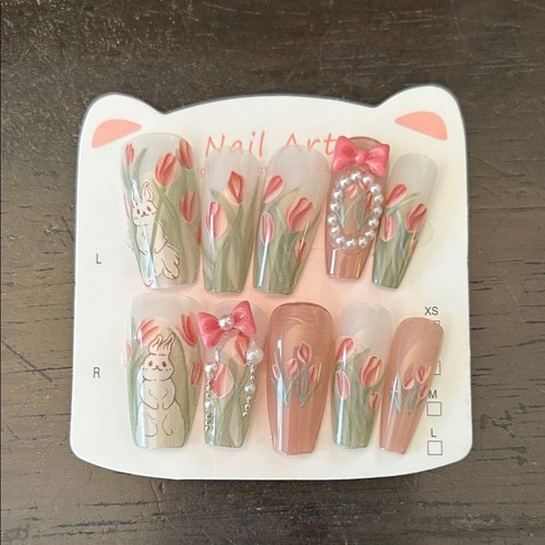Floral bunny nail art - bunny, set