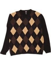 DOCKERS Mens Loose Fit Crew Neck Jumper Sweater XL Black Argyle/Diamond CM04
