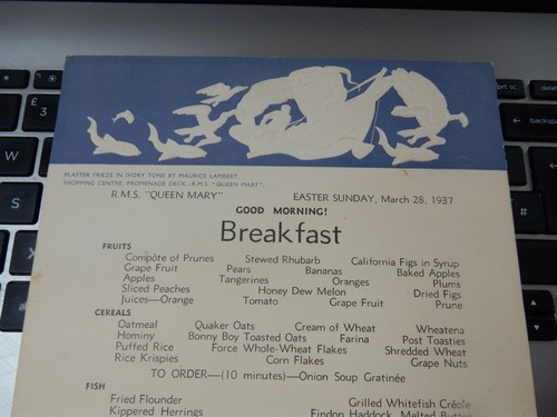 Rms queen mary 1937 menu - rms,