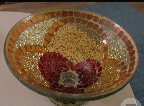 Mosaic glass pedestal bowl - glass,