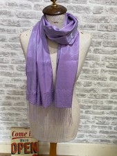 Iridescent glam purple scarf beaded fringe & hem evening arty oblong  S1609