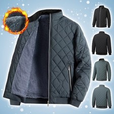 Mens Winter Warm Quilted Bomber Jacket Fleece Lined Bubble Coat Zip Up Outerwear