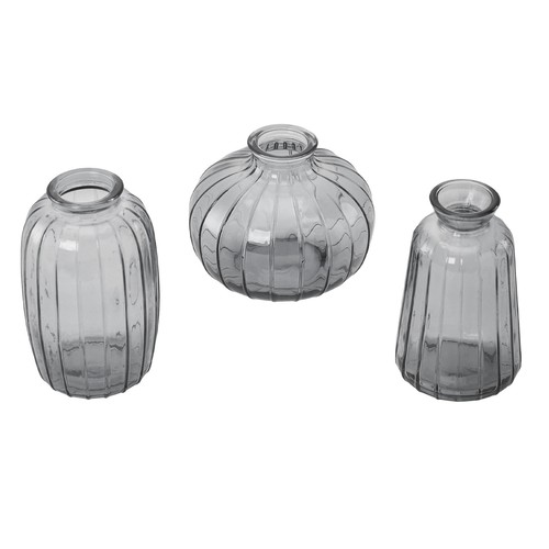 3pc glass bud vase - 3pc, ribbed