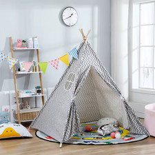Kids Teepee Tent Indoor Playhouse Gray Indian Wigwam Toy Room Decor 120x140cm