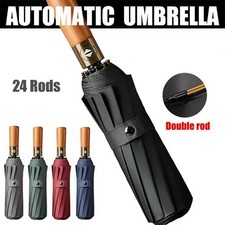 Men & Women 24 Rods Stormproof Automatic Strong Folding Windproof Umbrella Black
