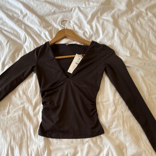 Bershka brown ruched - bershka, v-neck