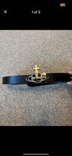 Vivienne Westwood black leather belt with silver orb buckle