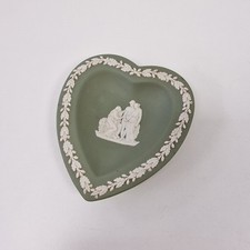 Vintage Wedgwood Sage Green Jasperware Heart Shape Pin Tray 10.5cm X 12cm