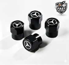 Mercedes Benz Tyre Valve Stem Dust Caps Cover Black Silver Metal AMG A C E Class