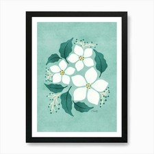 White Flowers on Duck Egg Blue