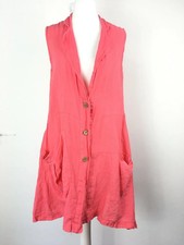 Made in Italy 36 10/12UK Linen Coral Pink Long Tunic Top Shirt Lagenlook Pockets